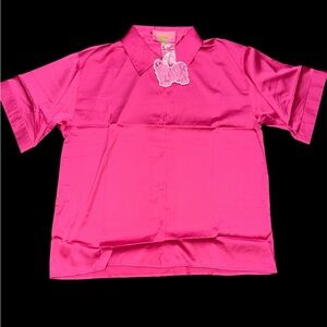 Vibrant Pink Short Sleeve Satin Blouse